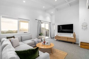 Una televisión, una chimenea