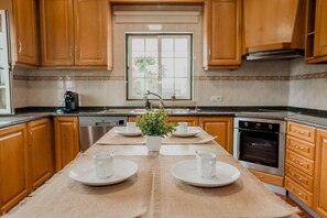 Fridge, microwave, oven, dishwasher
