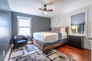 1 bedroom, desk, iron/ironing board, travel crib