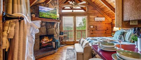 TV, fireplace, offices