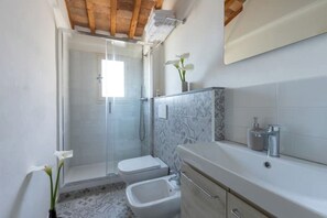 Regadera, secadora de cabello, bidet, toallas