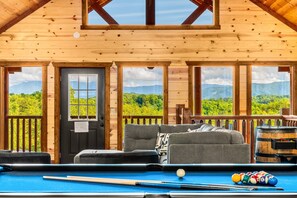 Smart TV, fireplace, table football