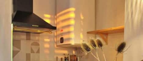 Frigorífico, microondas, horno y placa de cocina