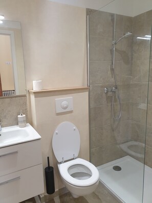 Secadora de cabello, toallas, jabón, papel de baño
