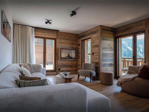 Télévision, cheminée, chaîne hi-fi