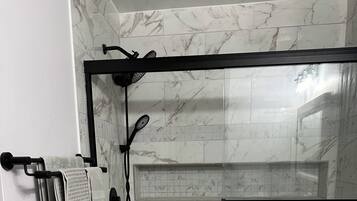 Shower, bidet, towels, soap