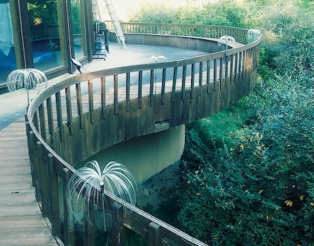 Terrace/patio. HOUSE OF THE FUTURE MANSION, 2 HUGE BEDROOMS w/ WiFi, AC in Woods of W. Lansing