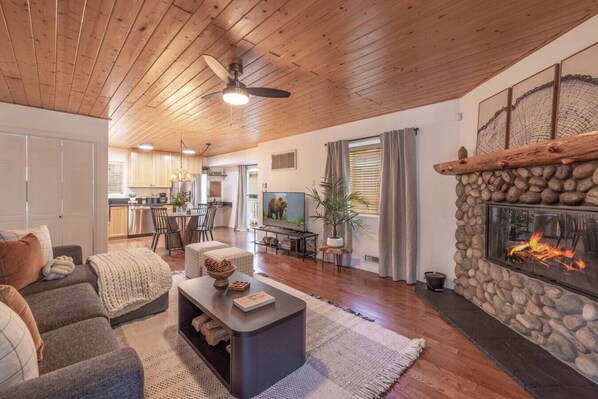 Smart TV, fireplace, video games, table football