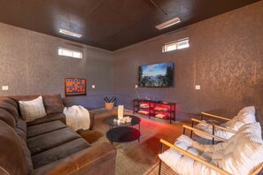 Smart TV, fireplace, video games, table football