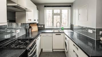 Classic Apartment | Private kitchen | Full-size fridge, microwave, oven, stovetop