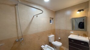 Hair dryer, towels, toilet paper