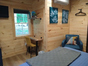 1 bedroom, desk, iron/ironing board, travel cot