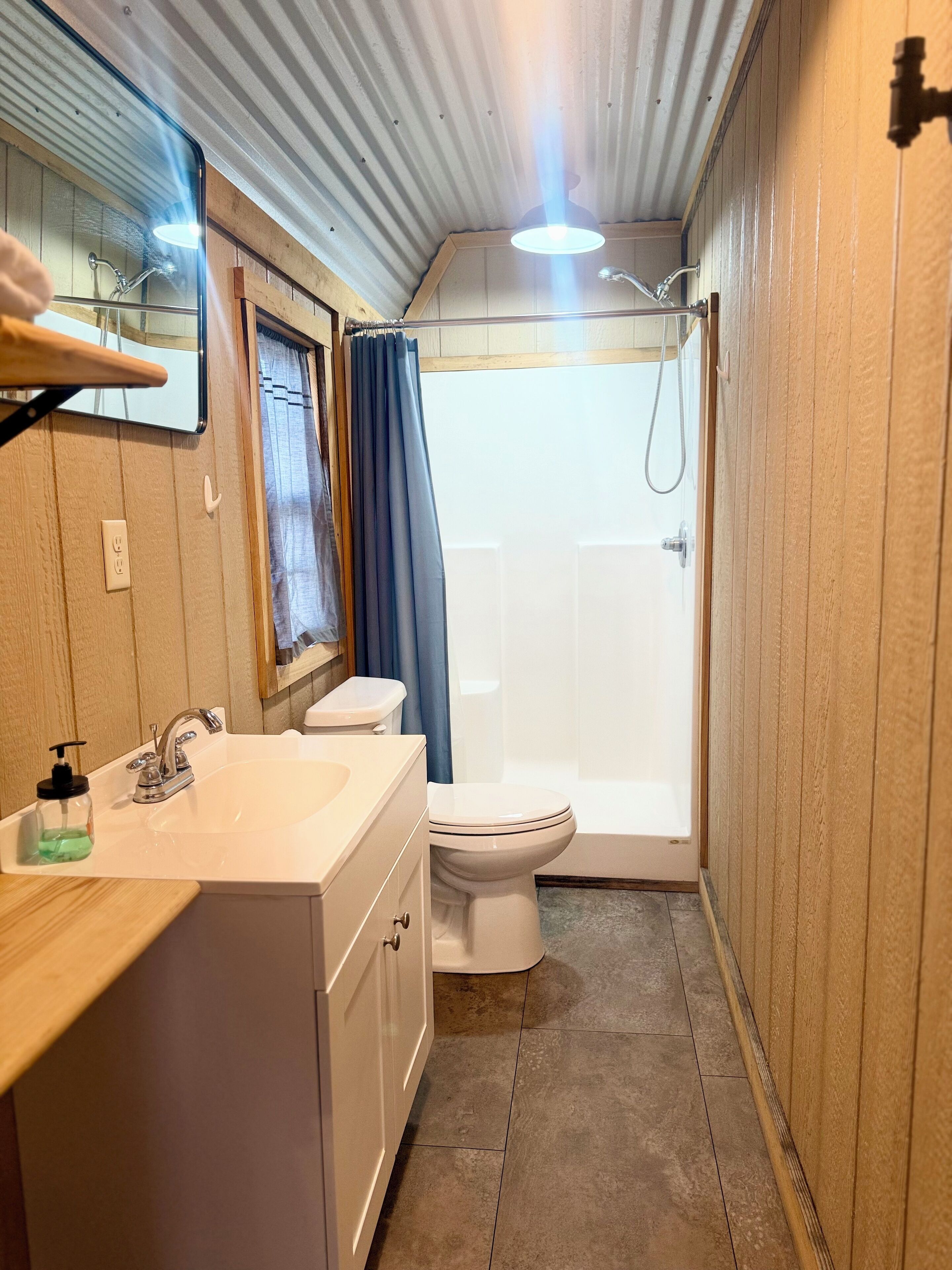 Shower, towels, toilet paper