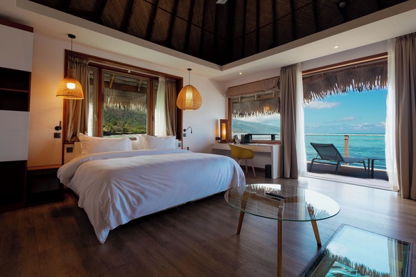 Luxury Bungalow, Lagoon View | Premium bedding, minibar, in-room safe, desk