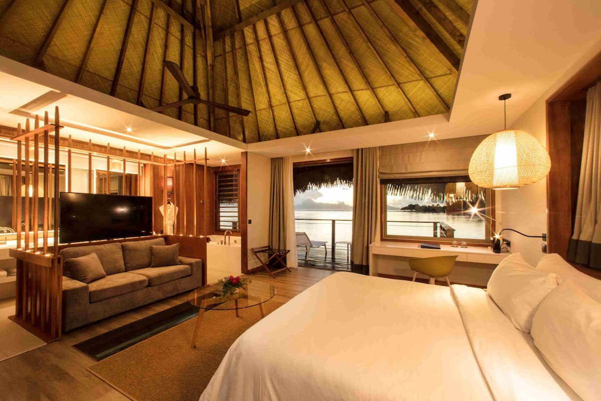 Luxury Bungalow, Lagoon View | Premium bedding, minibar, in-room safe, desk