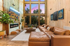 Smart TV, fireplace, video games, foosball