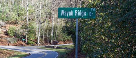 A road sign for Wayah Ridge Dr.