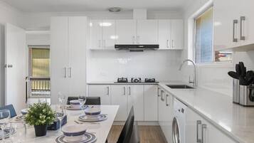 Fridge, microwave, stovetop, toaster