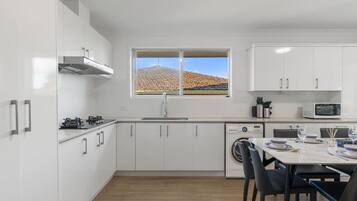 Fridge, microwave, stovetop, toaster
