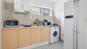 Fridge, microwave, stovetop, toaster