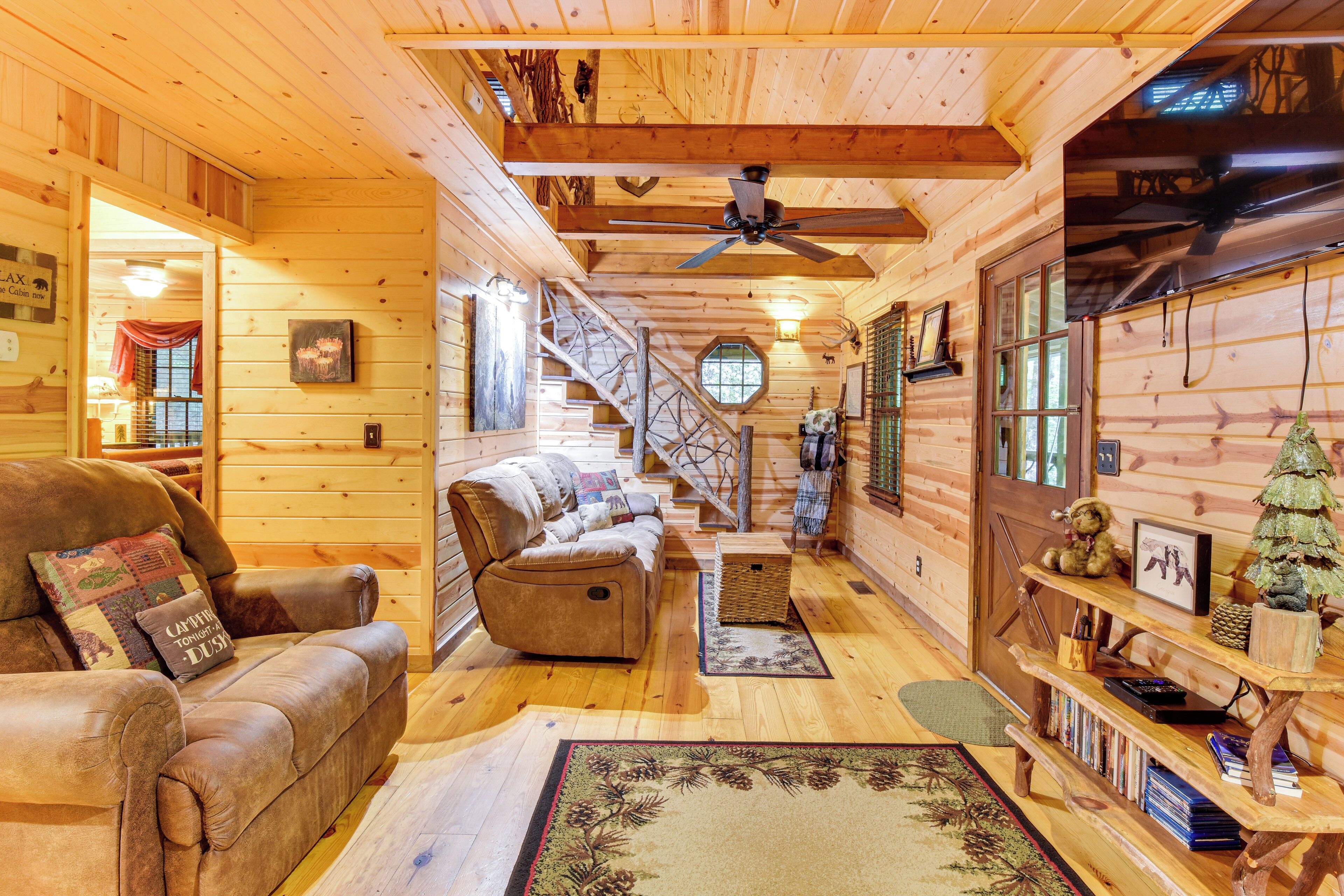 TV, fireplace, books