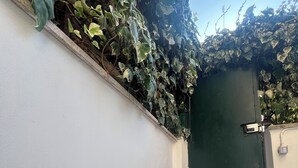 A white wall with a green door and a small set of steps leading up to it. - APARTMENT WITH A PRIVATE PATIO NEAR ST. PETER'S (Roma)