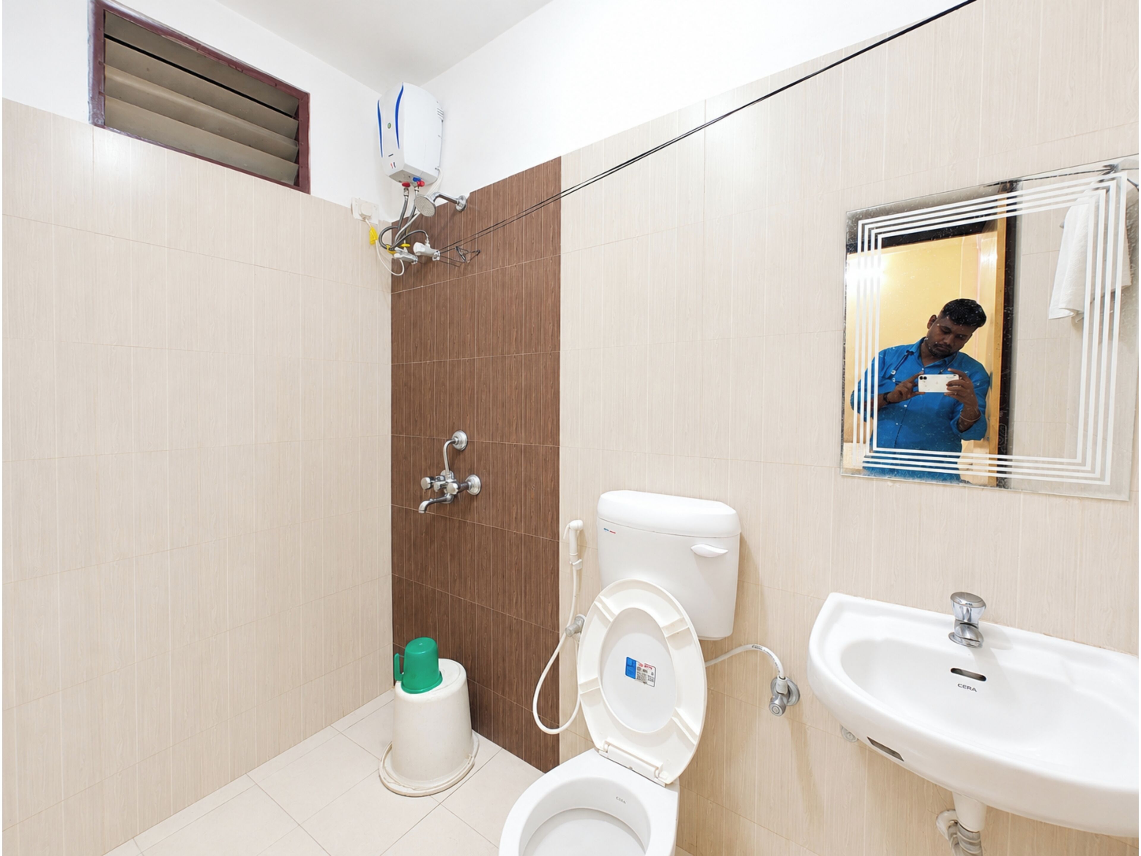 Shower, free toiletries, slippers, towels