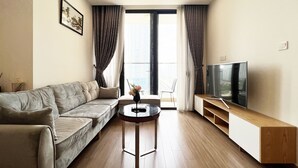 Lúxusíbúð - 1 svefnherbergi - borgarsýn | Stofa