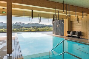 Indoor pool, outdoor pool, open 7:30 AM to 7:00 PM, pool umbrellas - Panorama Allgäu Spa Resort (Rueckholz)