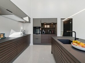 Fridge, oven, dishwasher, cookware/dishes/utensils