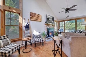 TV connectée, cheminée, lecteur de DVD