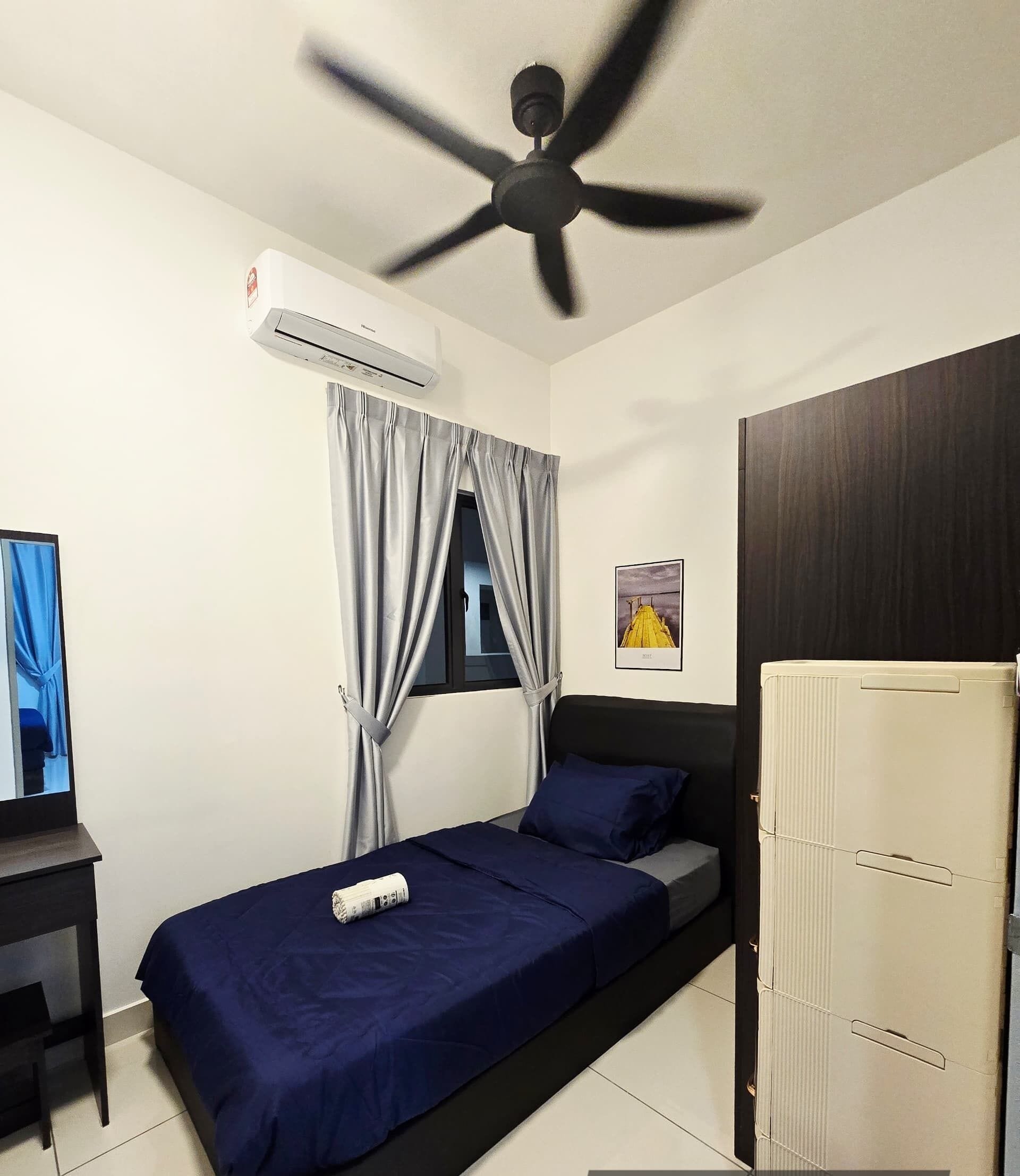 3 bedrooms, blackout curtains, soundproofing, iron/ironing board