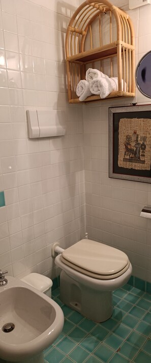 Douche, sèche-cheveux, bidet, serviettes fournies