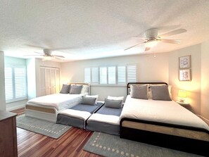 4 bedrooms, desk, iron/ironing board, travel cot