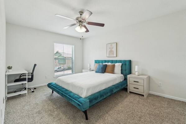 1 bedroom, desk, iron/ironing board, travel crib