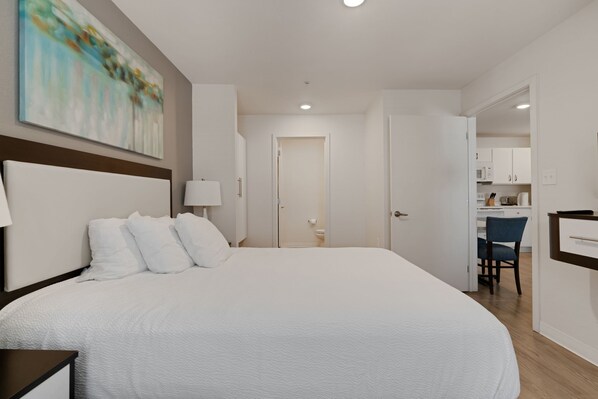 1 bedroom, desk, iron/ironing board, travel crib