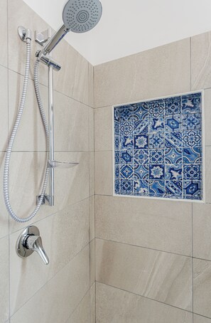 Hair dryer, bidet, towels, soap