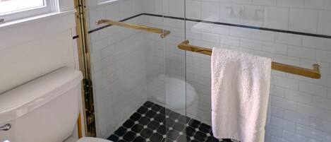 Hair dryer, towels, soap