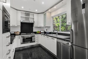 Fridge, microwave, oven, dishwasher