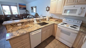 Fridge, microwave, dishwasher, coffee/tea maker