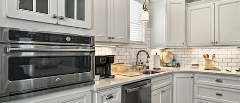 Fridge, microwave, coffee/tea maker