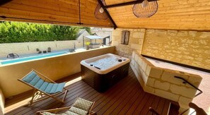 Comfort Double Room, Pool View | Terrace/patio - Cave Auger La Maison d'Hotes (Restigne)