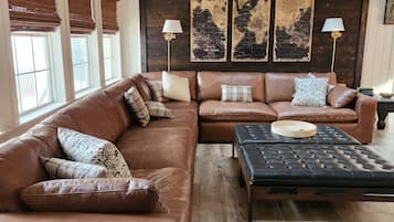 Smart TV, fireplace, DVD player, books