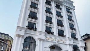 A white building with the name "CELINA HOTEL" on the facade. - Celina Hotel - Khach San Tam Dao (Tam Dao)