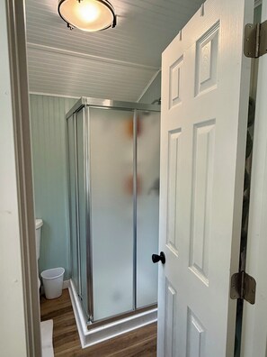 Ducha, secador de pelo, toallas y jabón