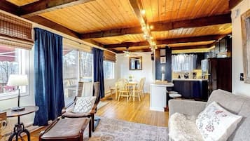 Una Smart TV, una chimenea, libros