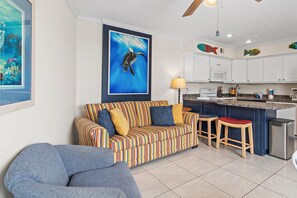 House, 1 Queen Bed with Sofa bed (Capri by the Gulf 101) | Living area | TV - Capri on the Gulf 101 (Destin)
