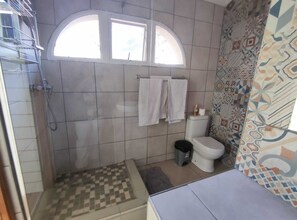 Douche, serviettes fournies, savon, papier toilette