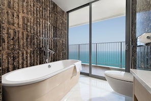 Grand Suite, 3 Bedrooms, Ocean View (Panoramic) | Bathroom | Hair dryer, bathrobes, slippers, towels - Wyndham Soleil Danang (Da Nang)