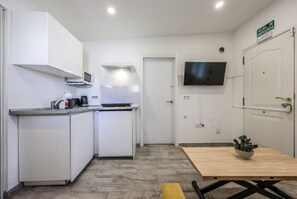 Microwave, stovetop, coffee/tea maker, toaster